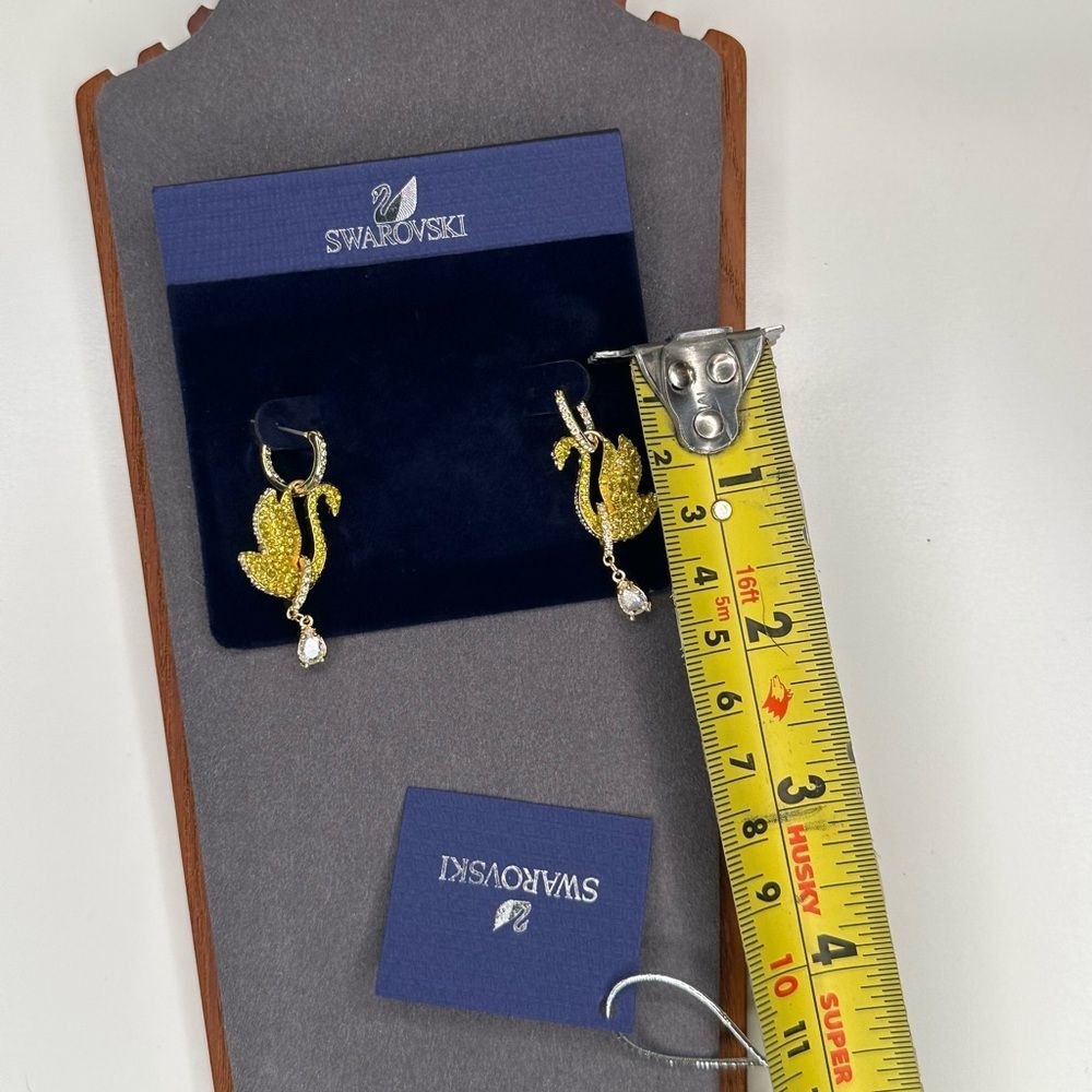 Swarovski Iconic Swan Drop Earrings | Yellow Crystal Gold-Tone | NIB - Picture 8 of 11